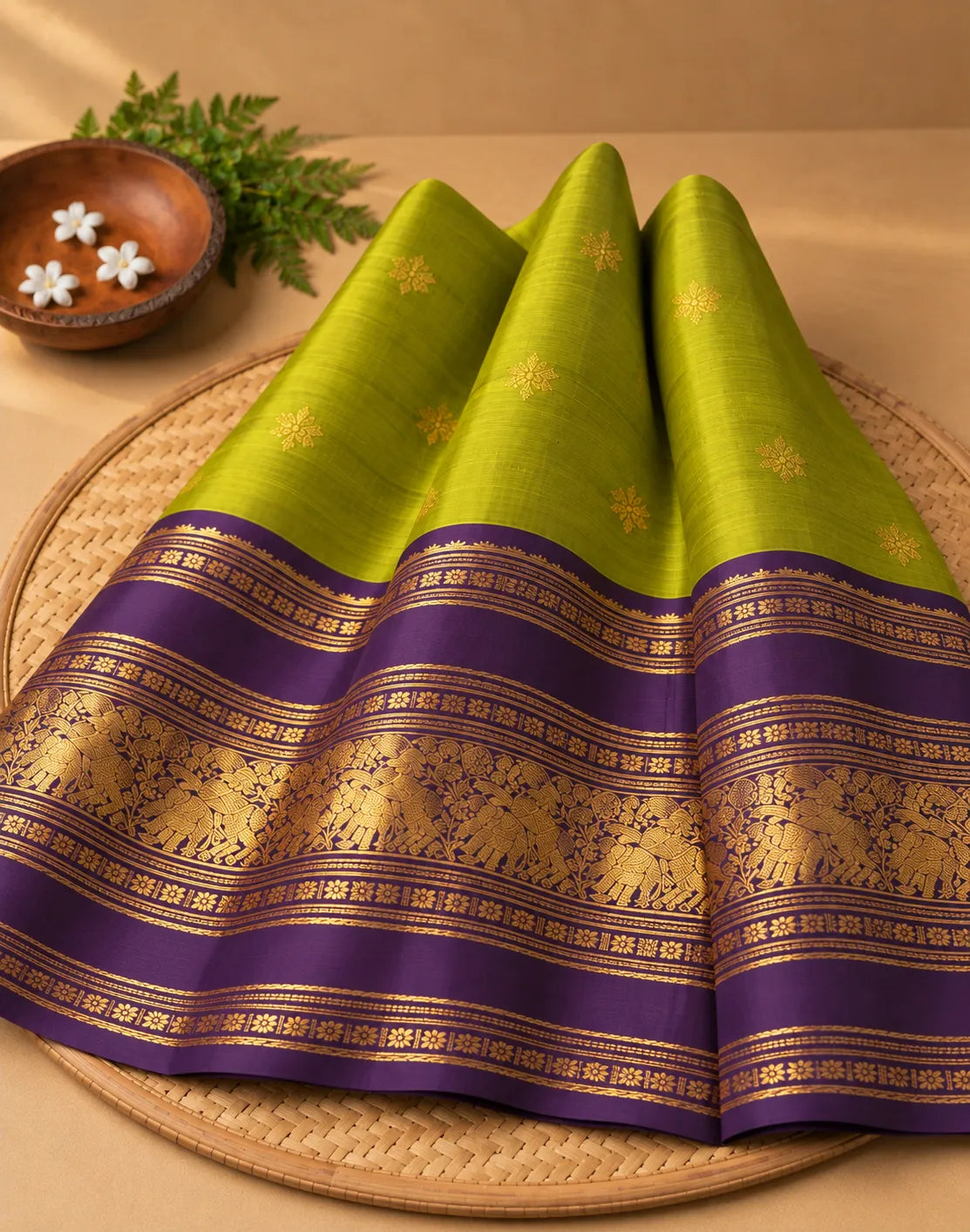 Olive Kanjivaram Silk Saree