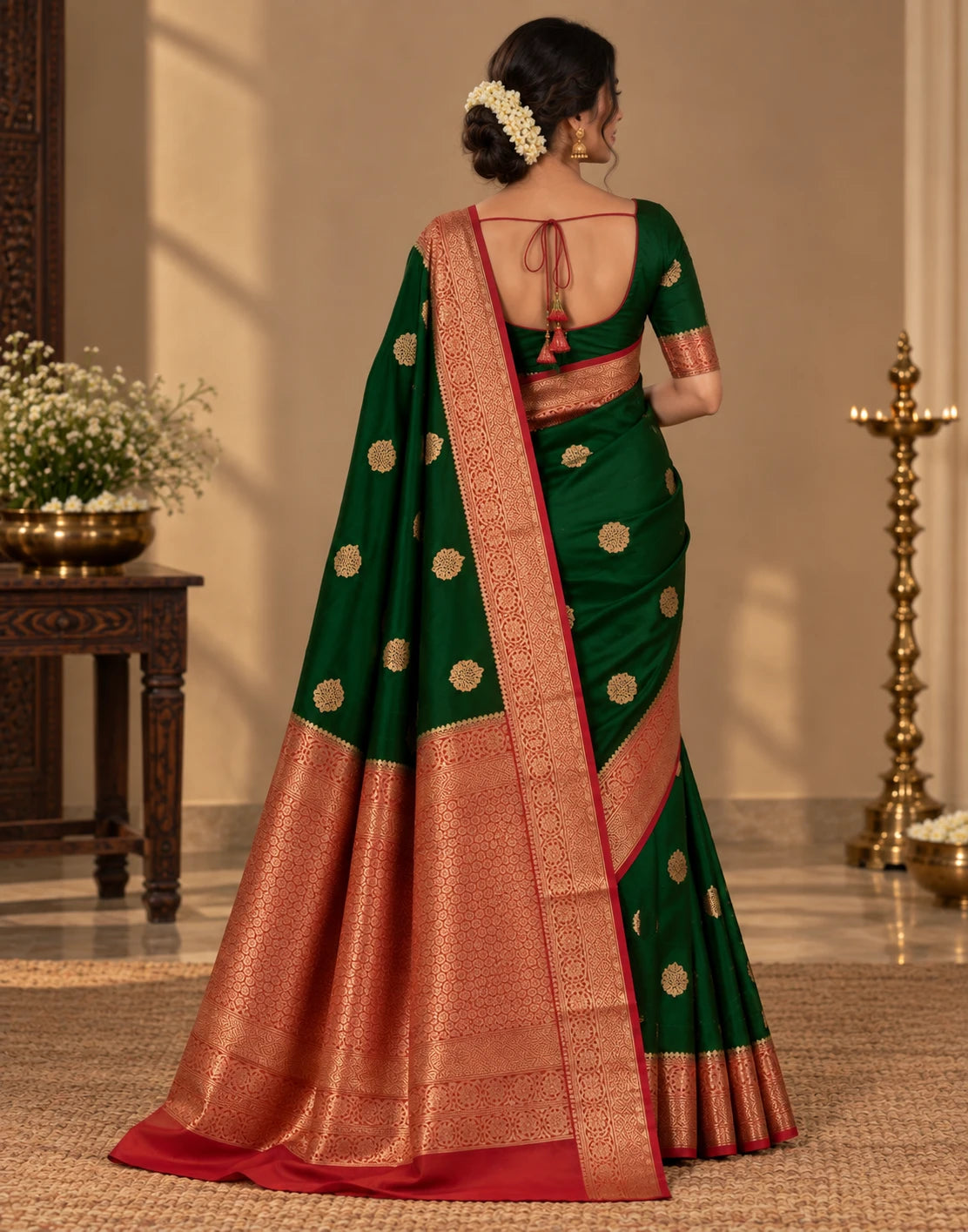 Ruby Green Silk Saree