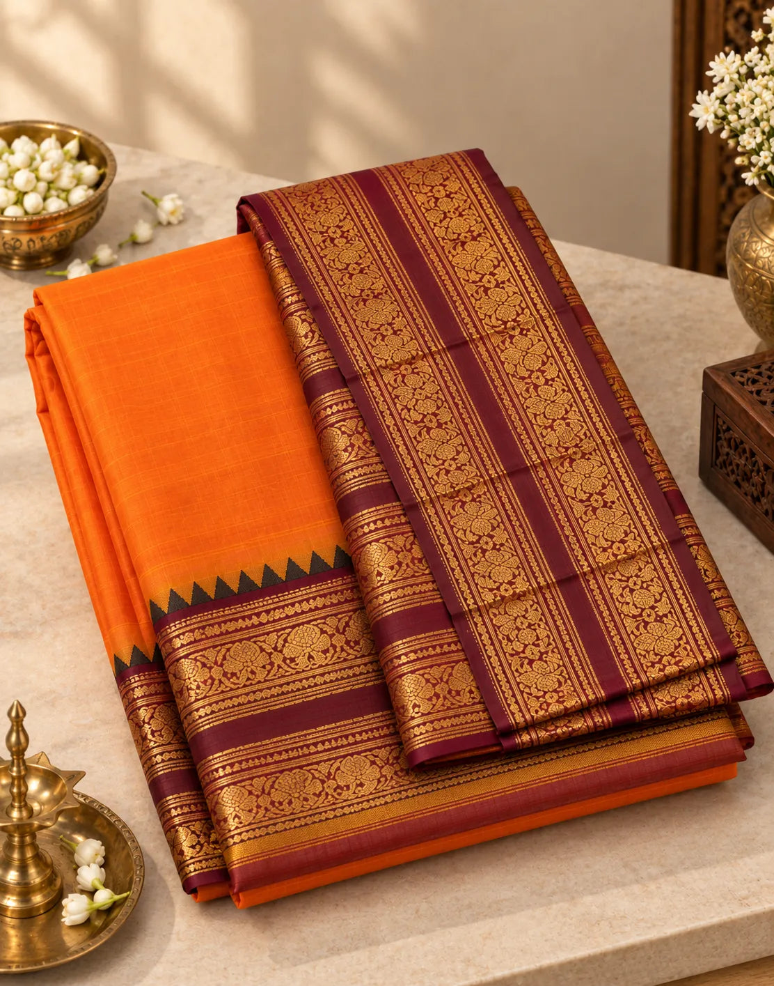 Rustic Orange Silk Saree