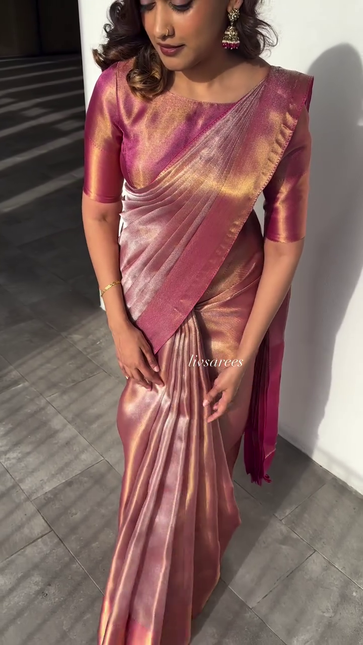 Shimmering Rose Silk Saree