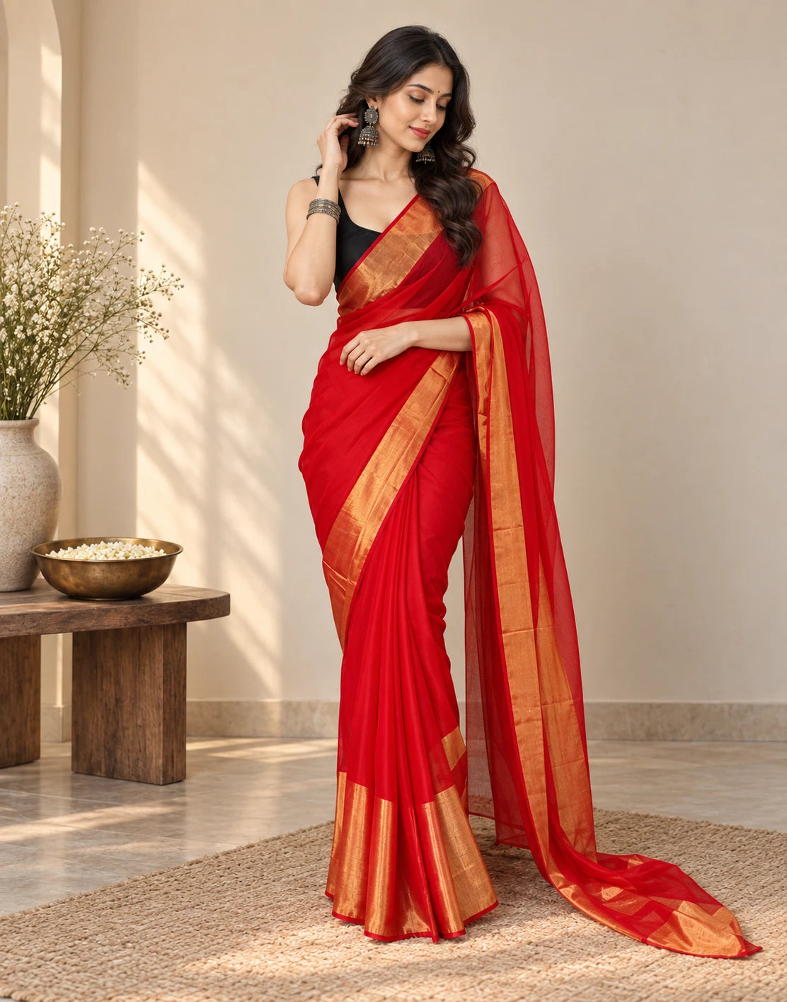 1011 GEORGETTE SAREE WITH GOLD PATTA