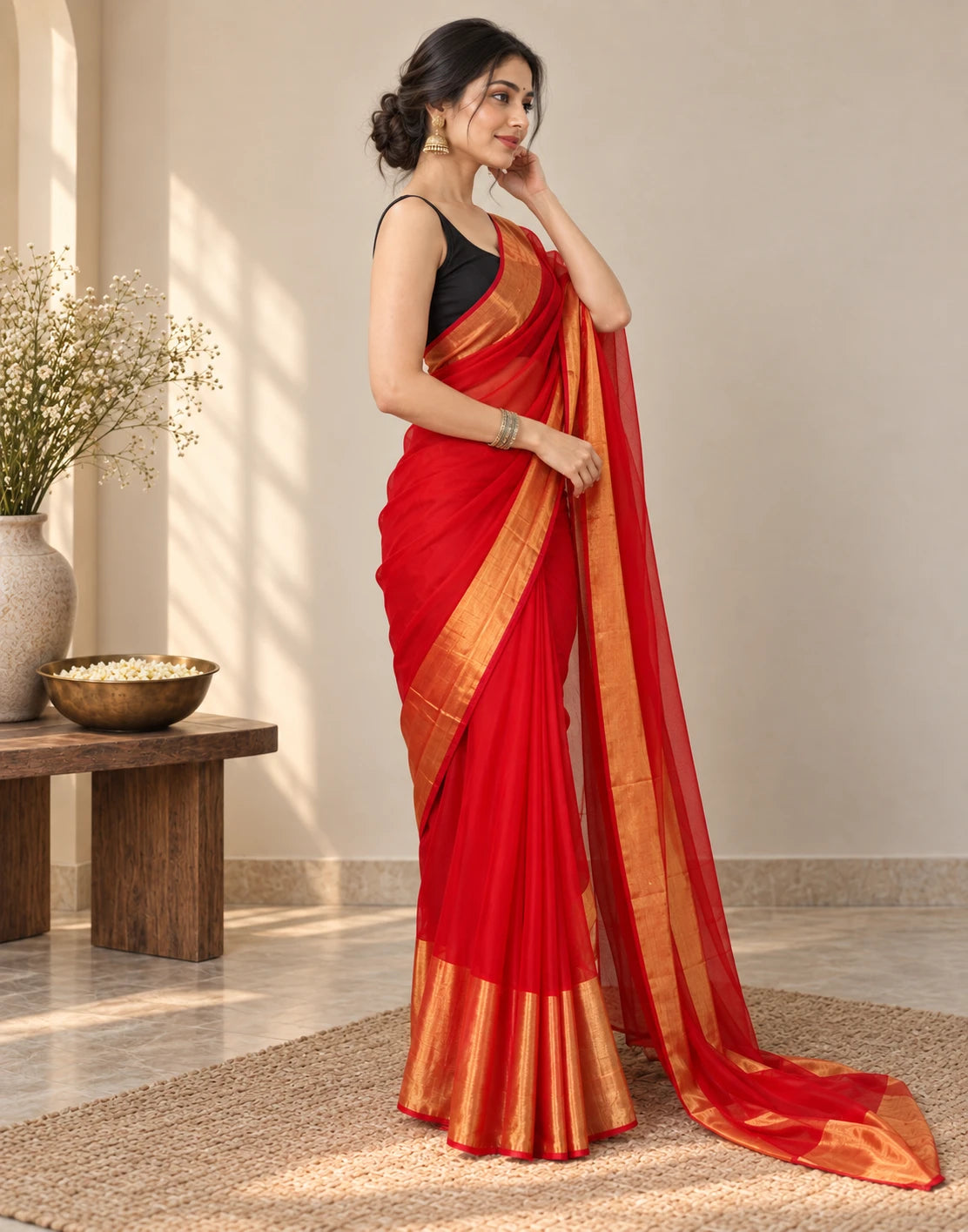 1011 GEORGETTE SAREE WITH GOLD PATTA