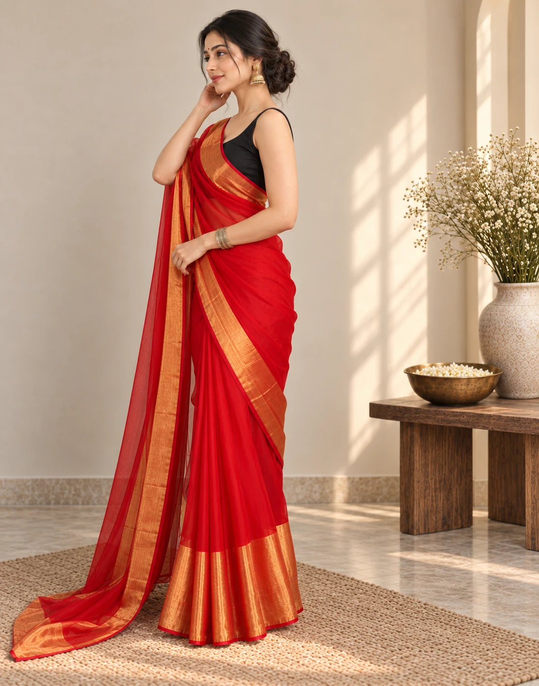 1011 GEORGETTE SAREE WITH GOLD PATTA