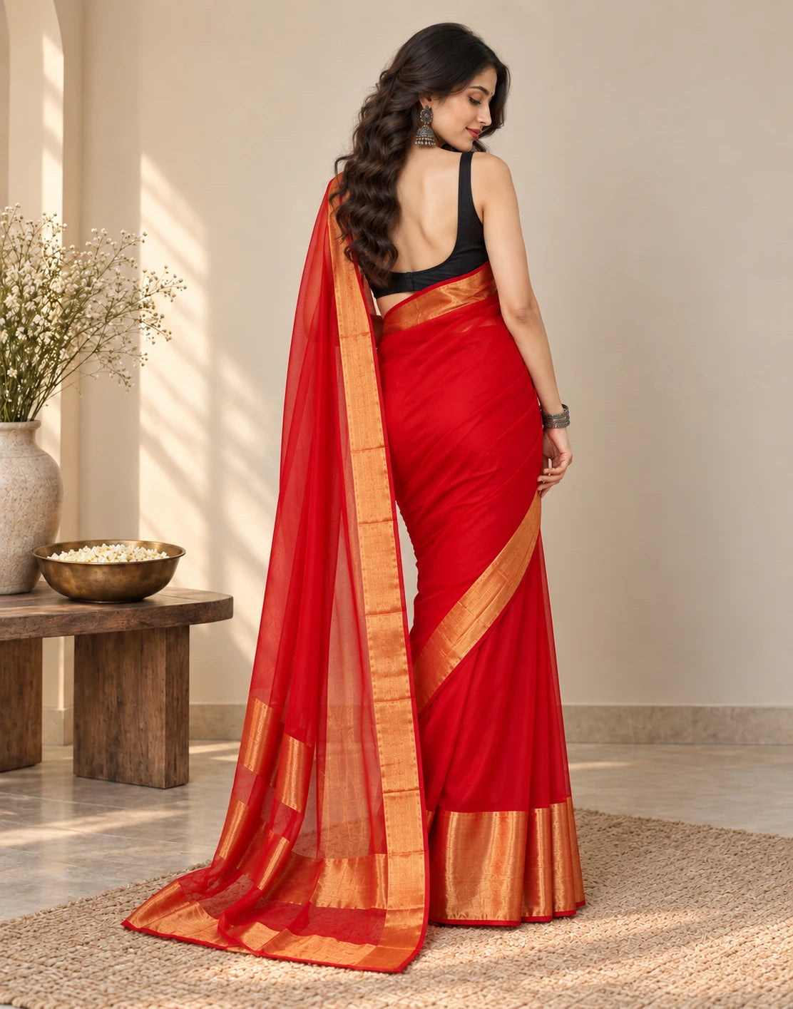 1011 GEORGETTE SAREE WITH GOLD PATTA
