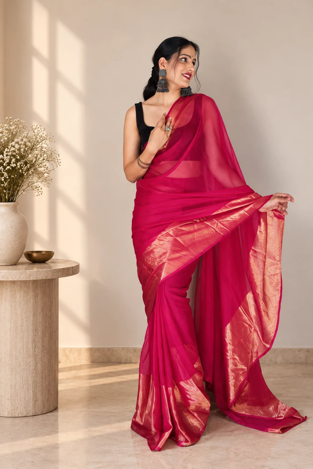 1011 GEORGETTE SAREE WITH GOLD PATTA