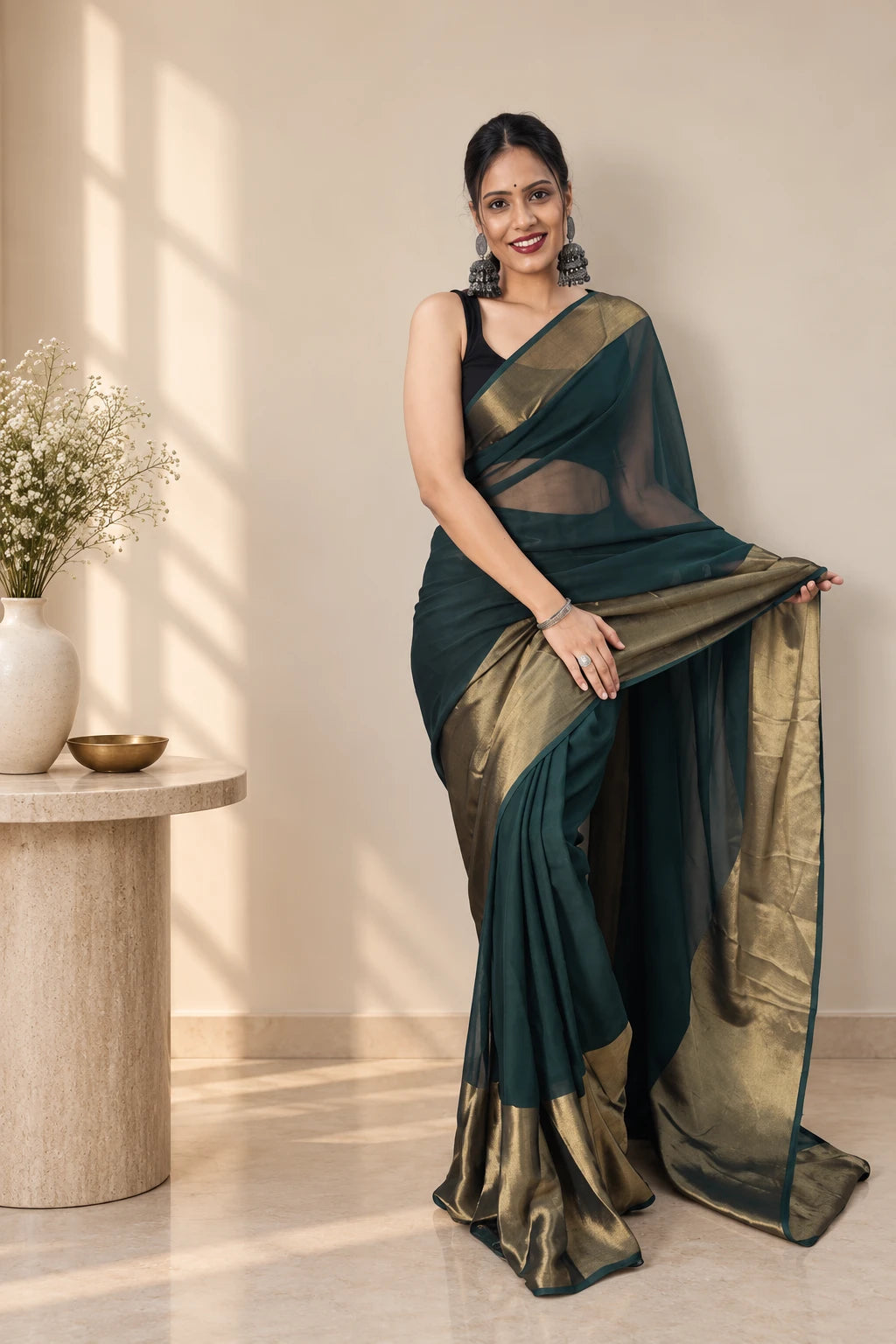 1011 GEORGETTE SAREE WITH GOLD PATTA