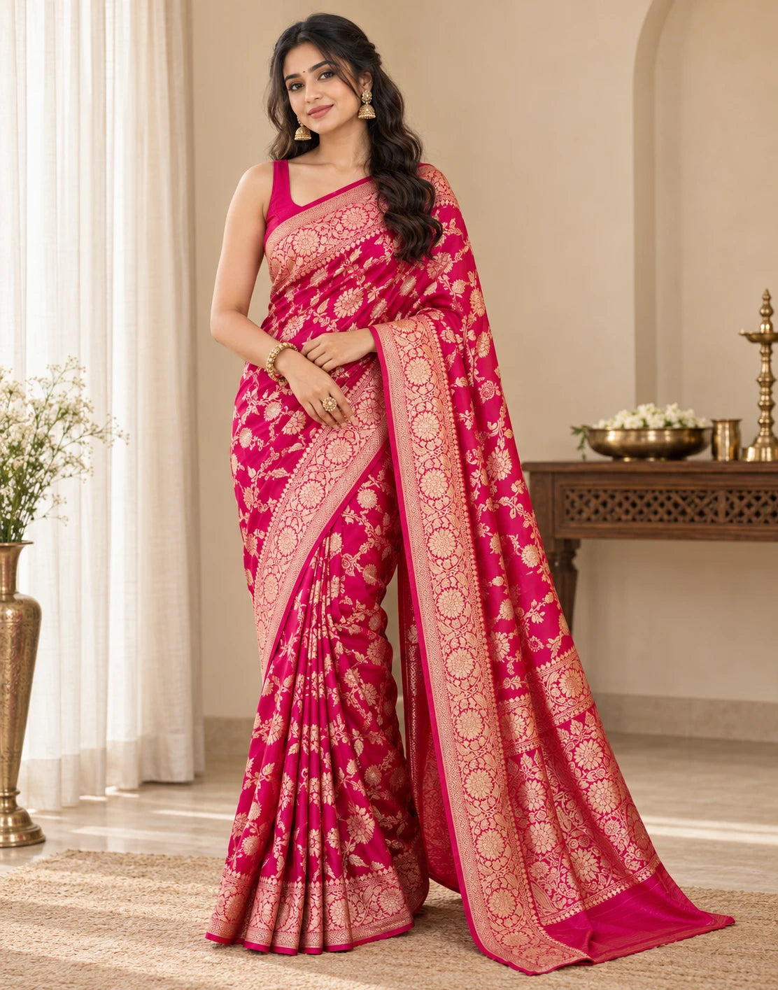 1208-pink flower saree