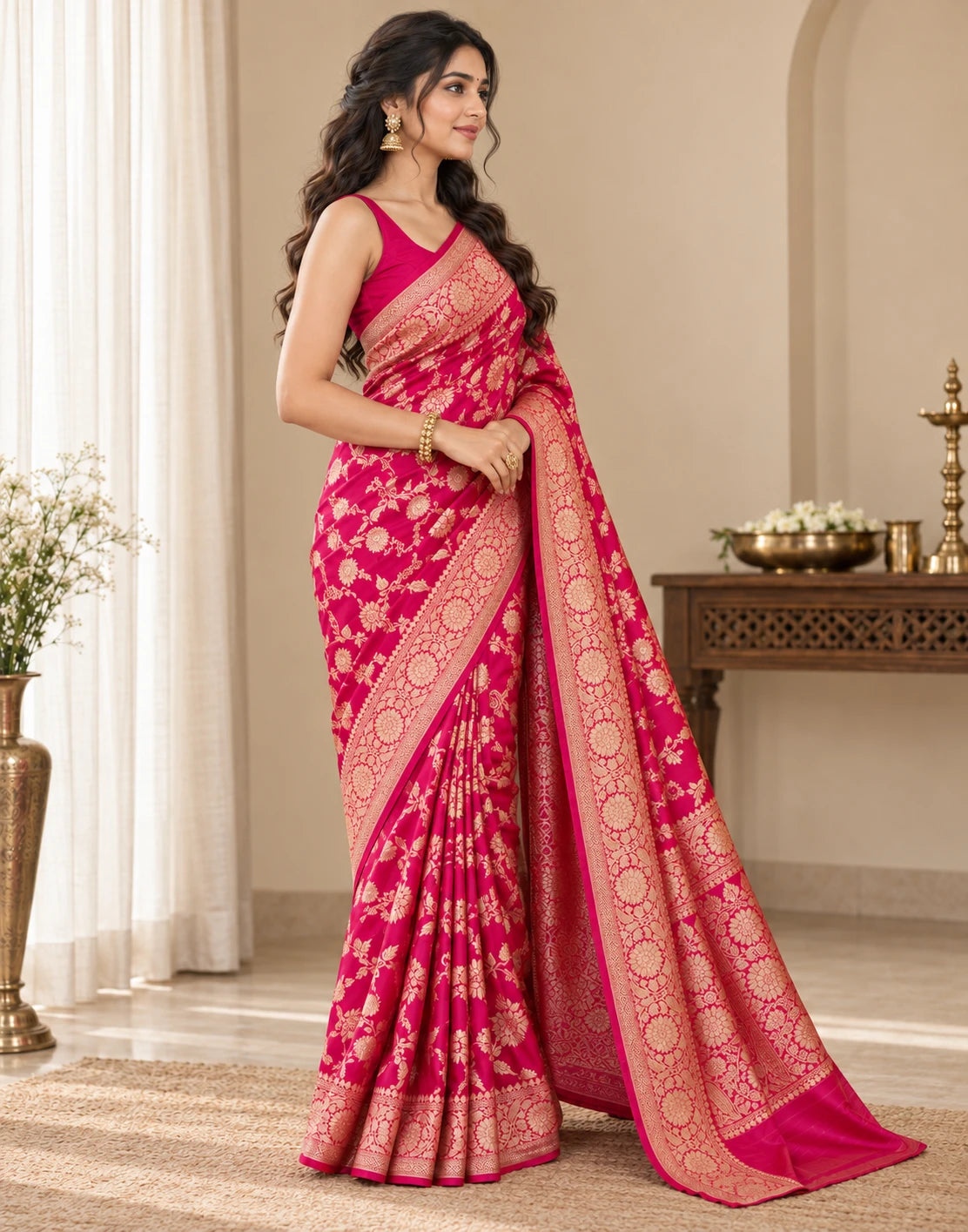 1208-pink flower saree