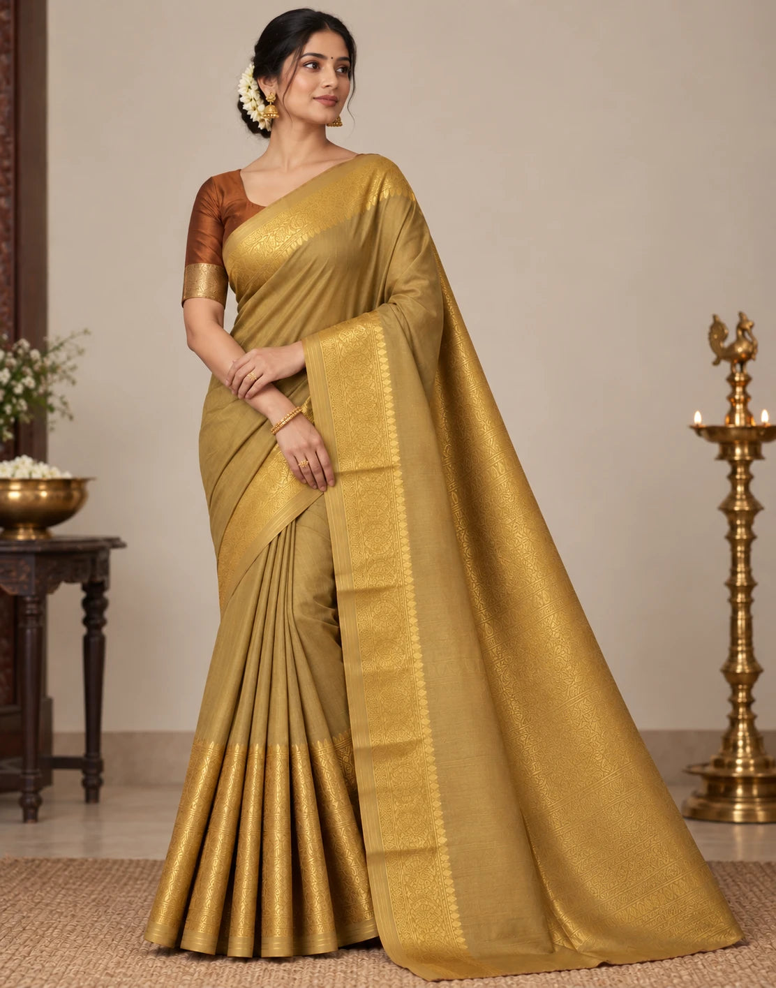 Beige-Gold Silk Saree