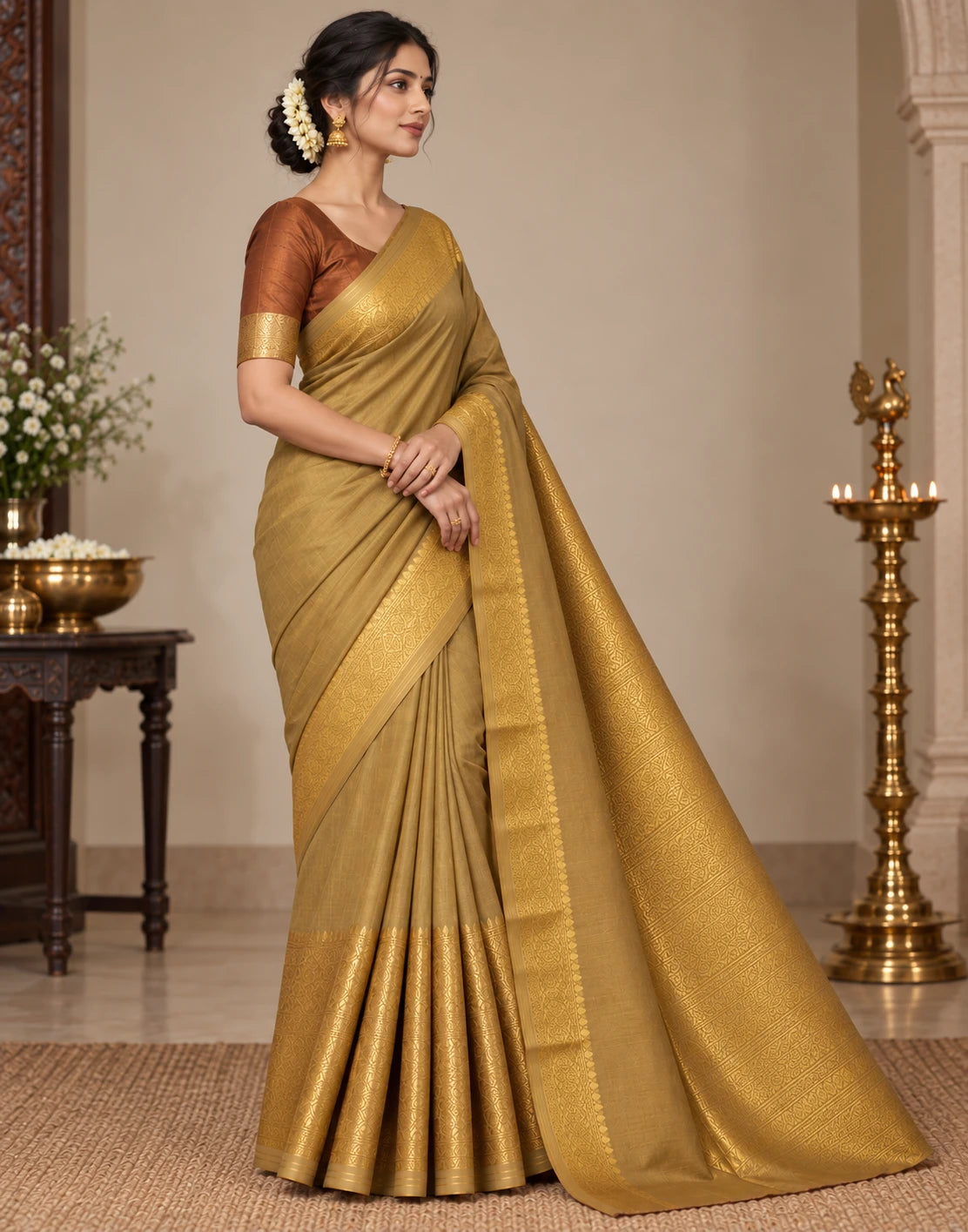 Beige-Gold Silk Saree