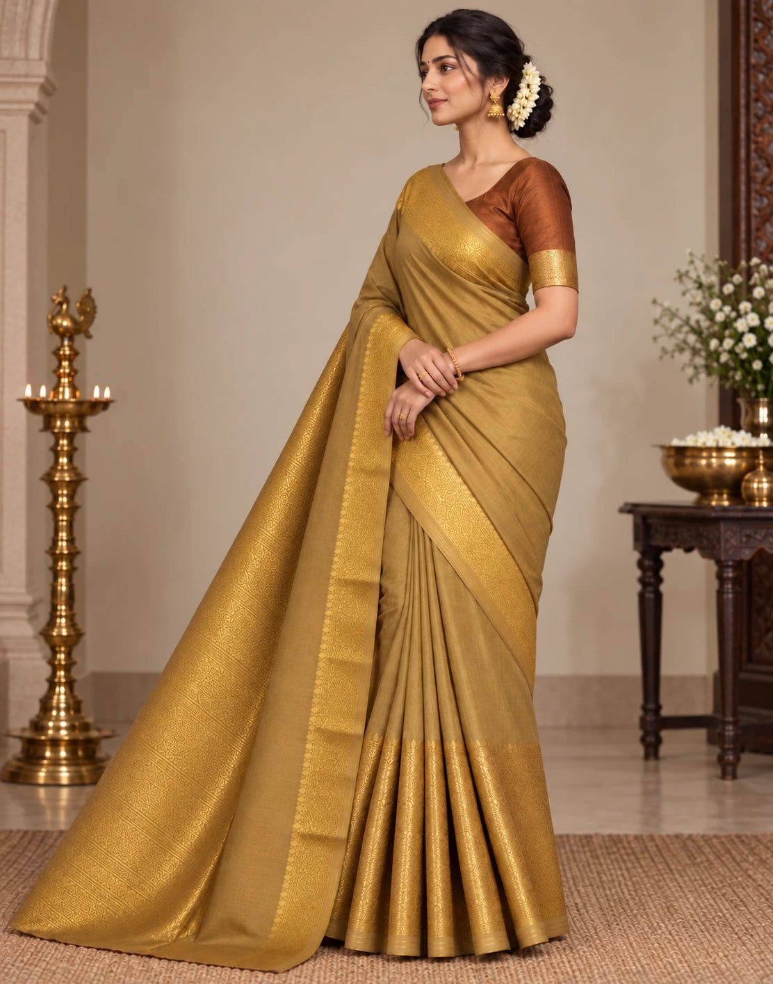 Beige-Gold Silk Saree