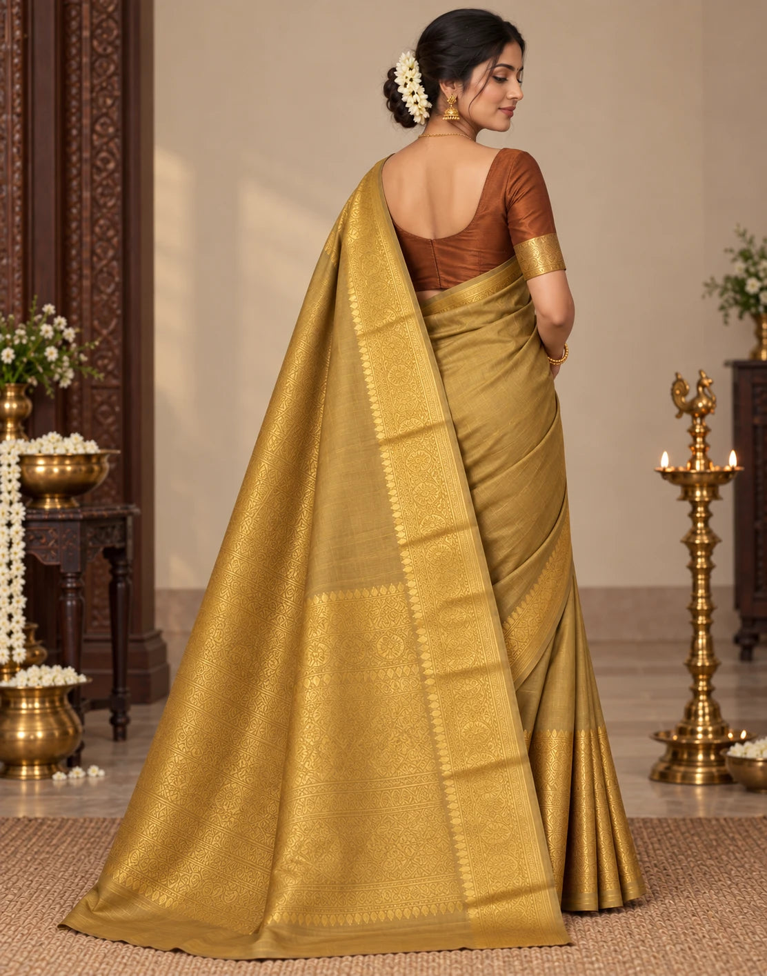 Beige-Gold Silk Saree