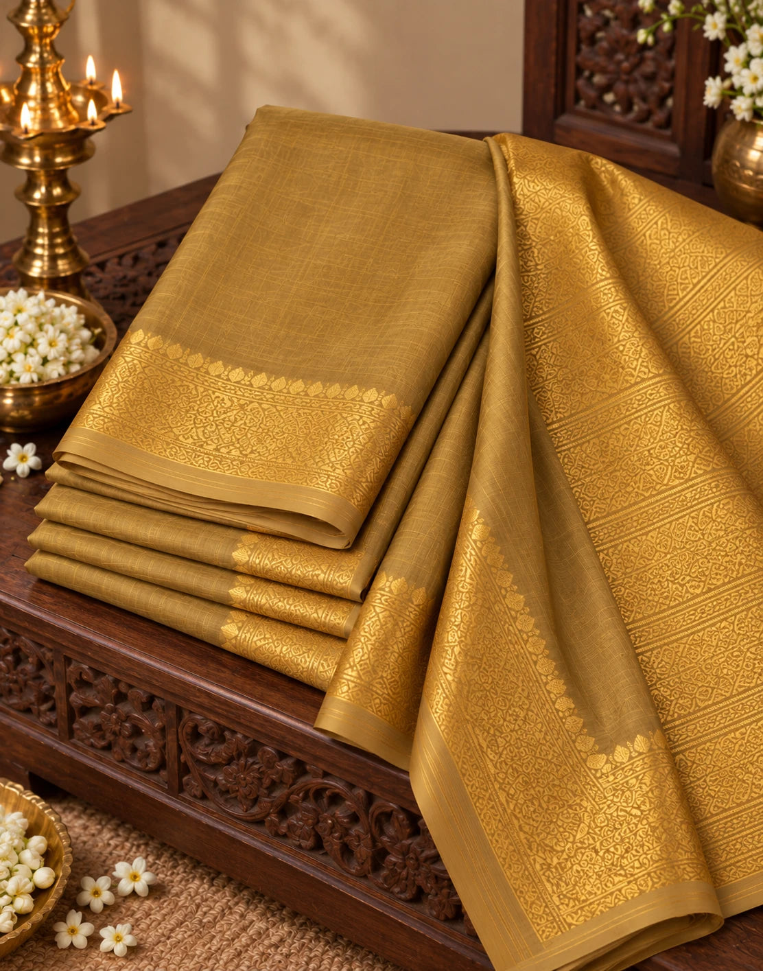 Beige-Gold Silk Saree