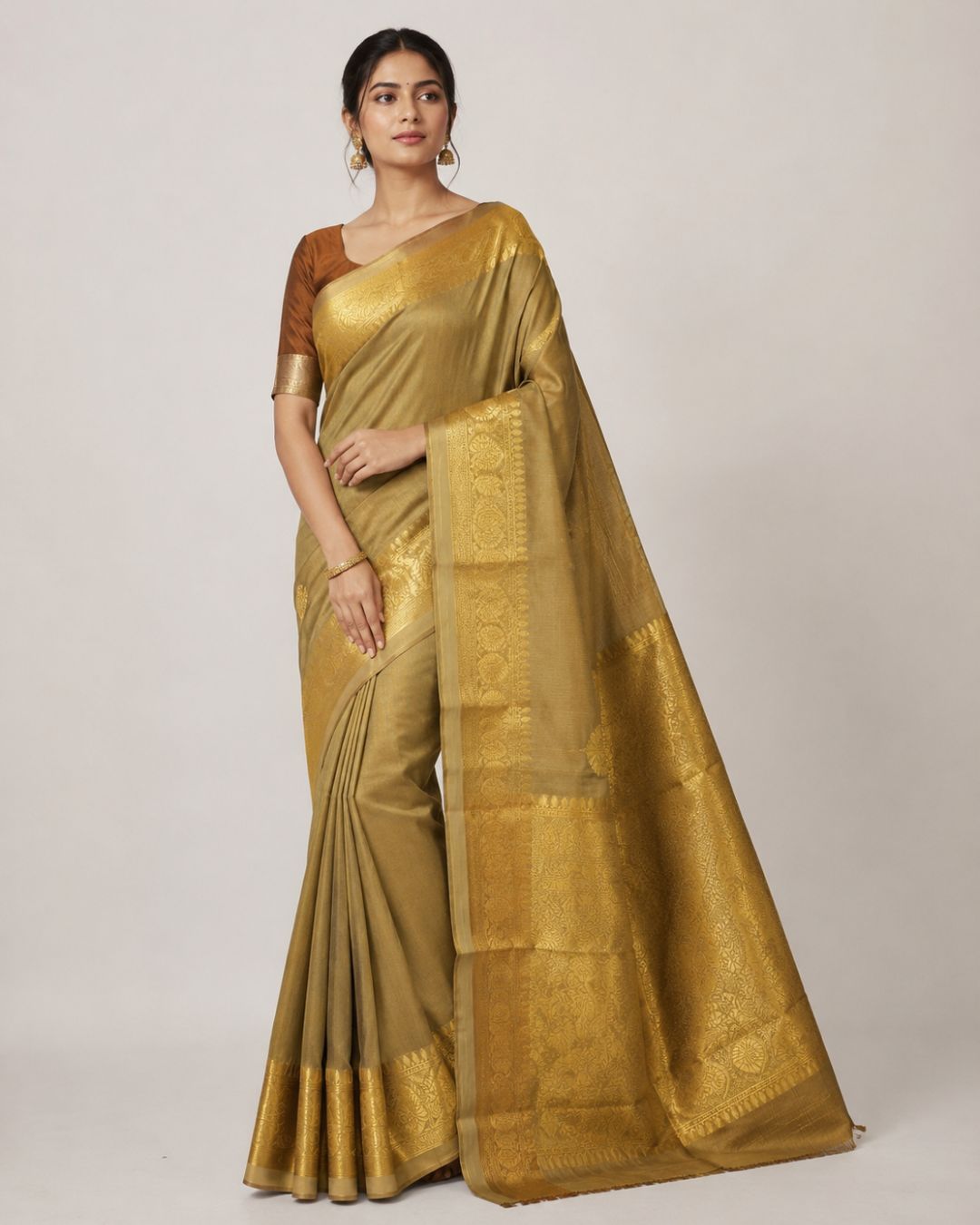 Beige-Gold Silk Saree