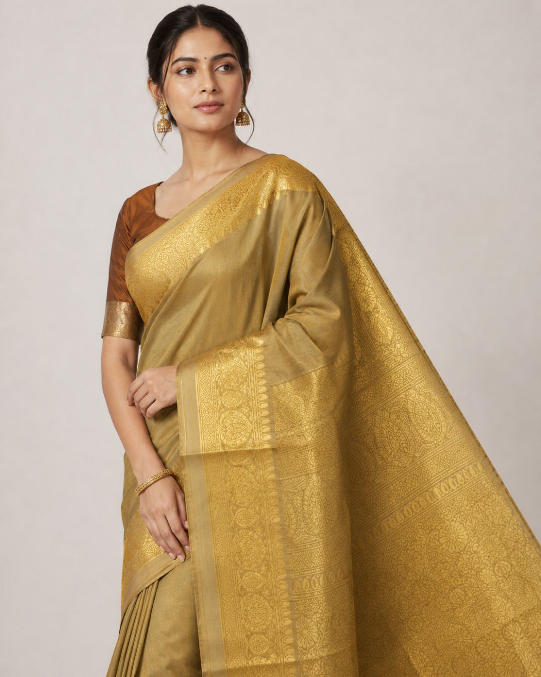 Beige-Gold Silk Saree