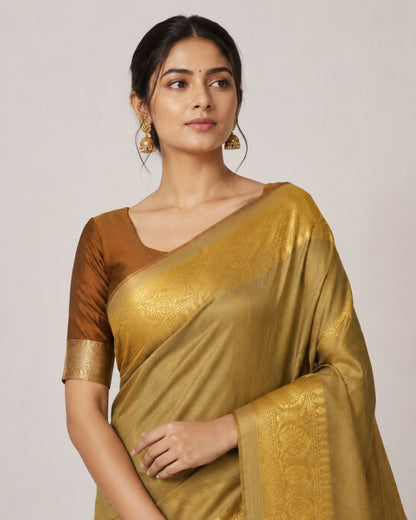Beige-Gold Silk Saree