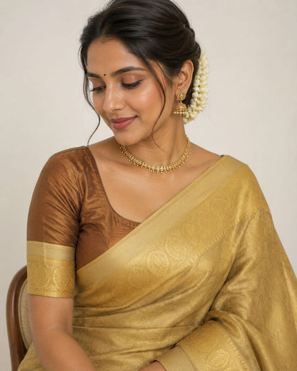 Beige-Gold Silk Saree