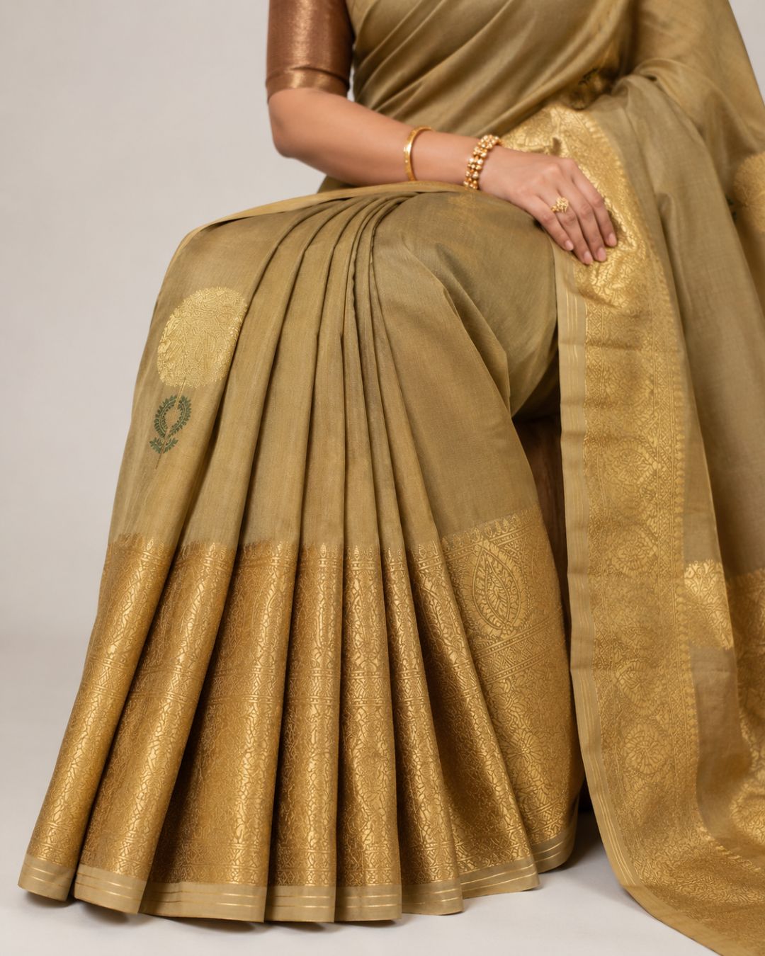 Beige-Gold Silk Saree