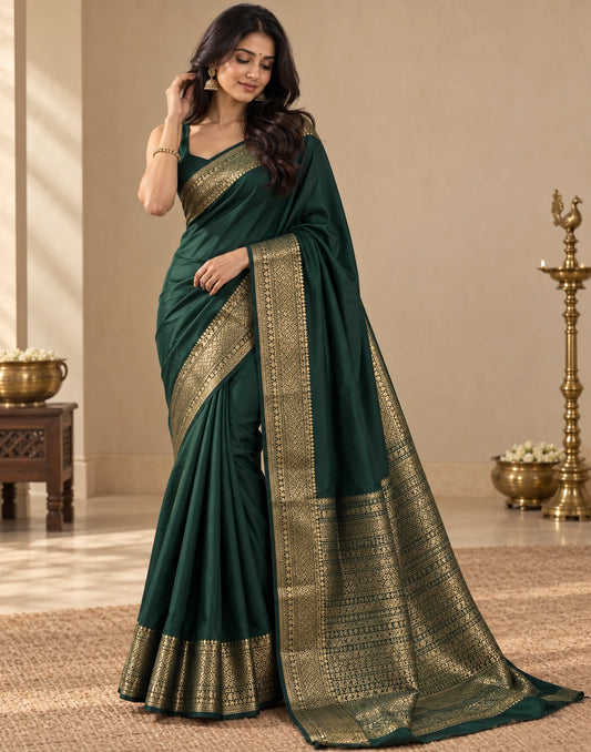 Bottle Green Silk Saree