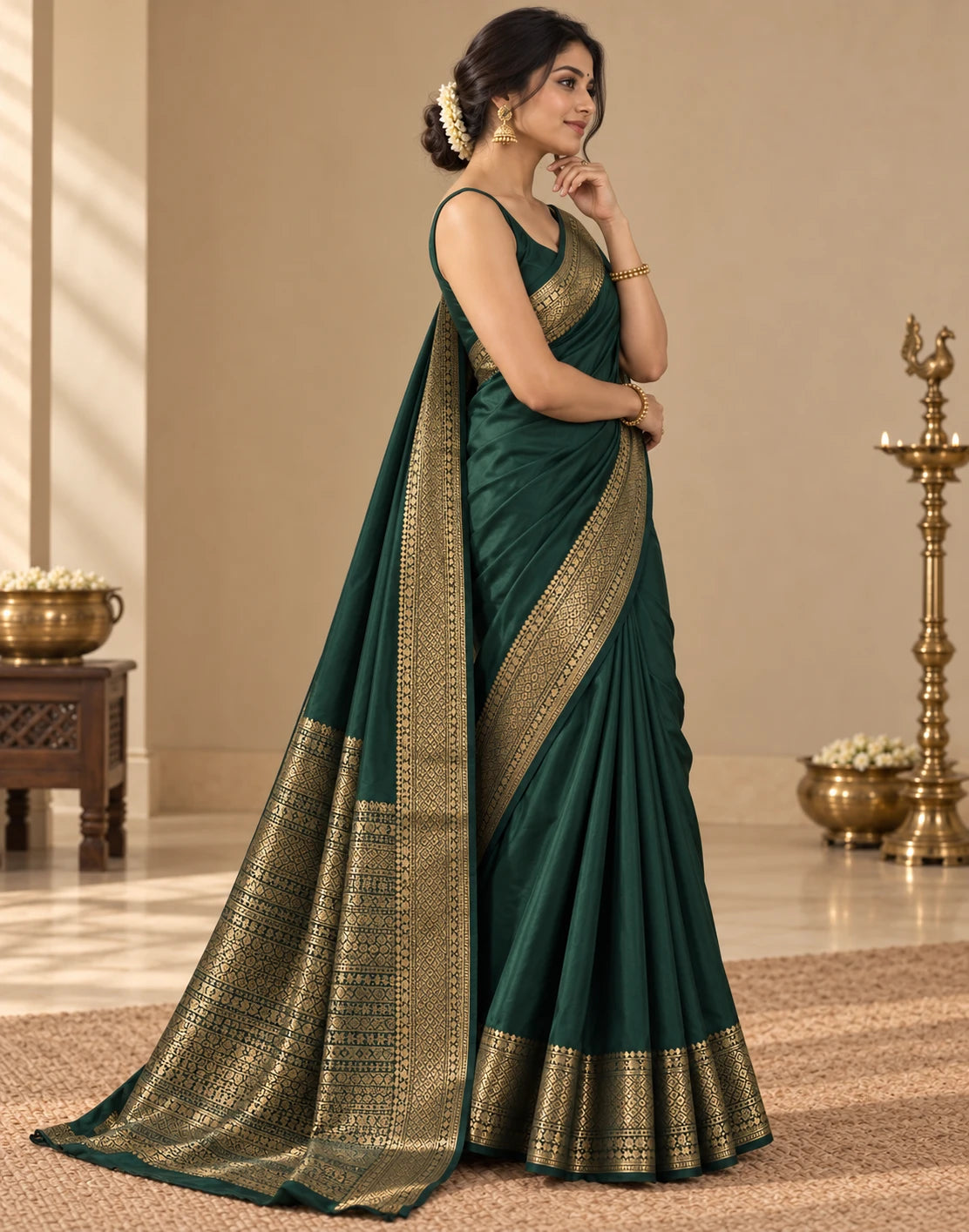 Bottle Green Silk Saree