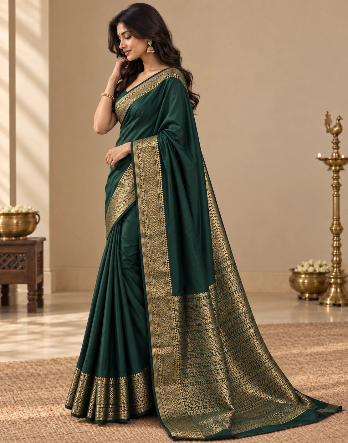 Bottle Green Silk Saree
