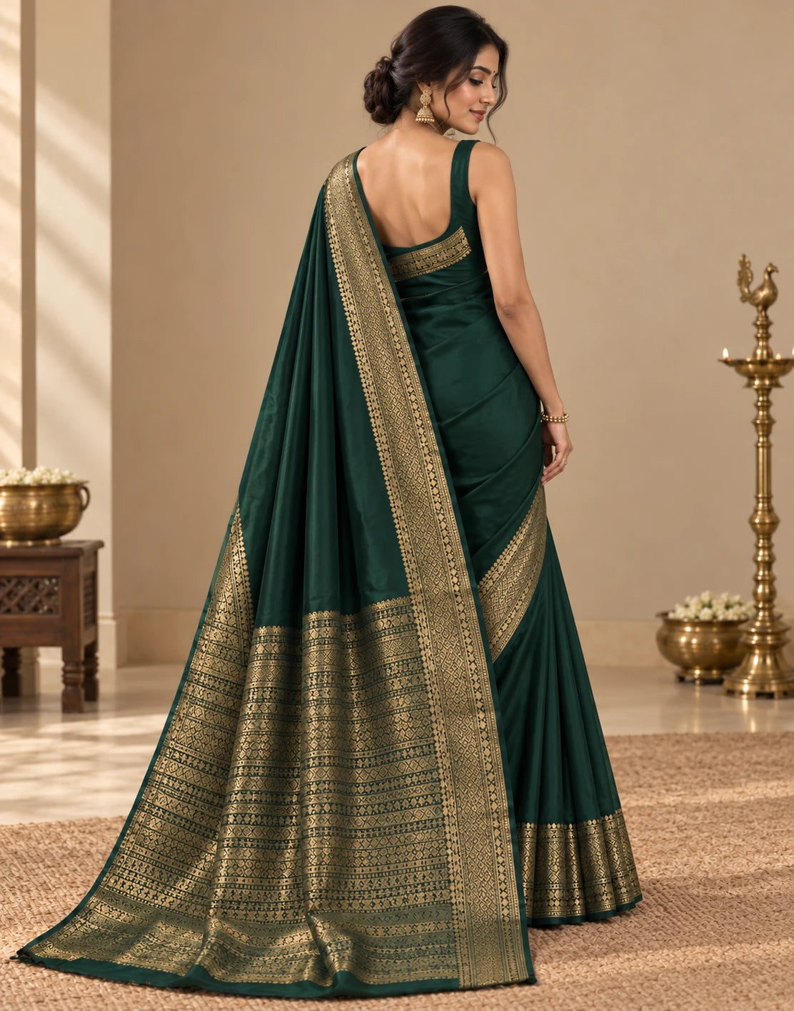 Bottle Green Silk Saree