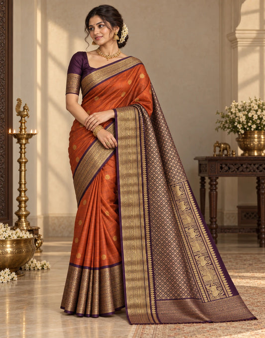 Brunt Orange Silk Saree