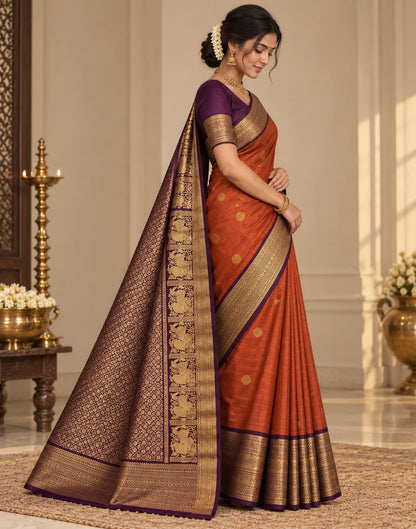 Brunt Orange Silk Saree