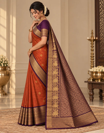 Brunt Orange Silk Saree
