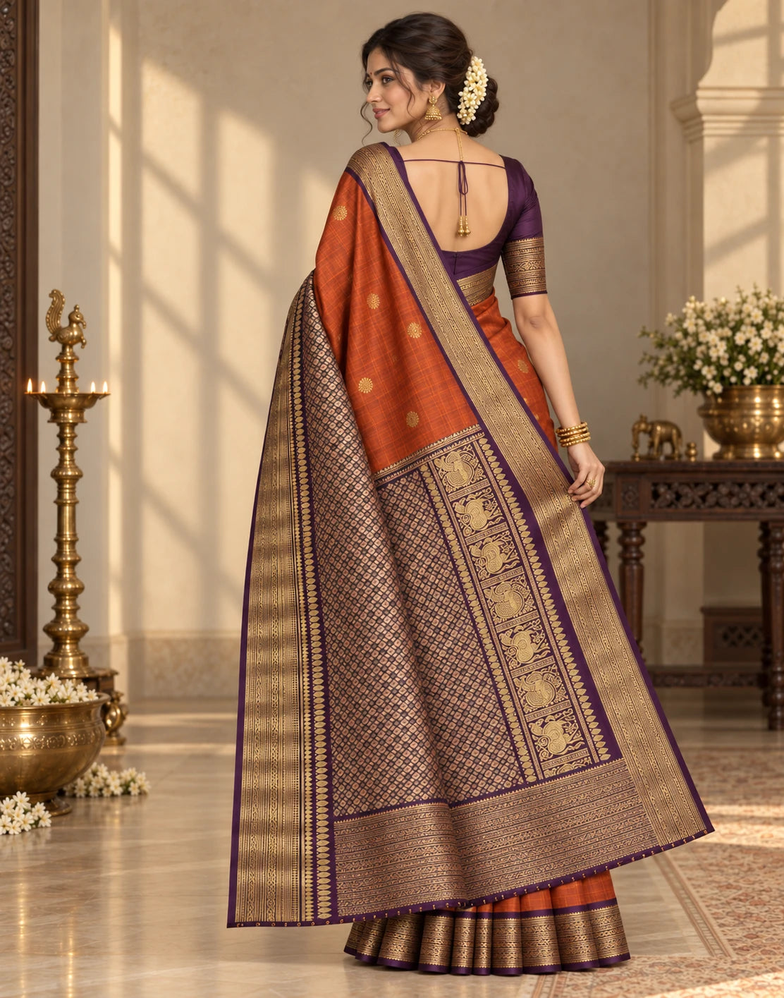 Brunt Orange Silk Saree