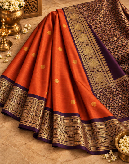 Brunt Orange Silk Saree