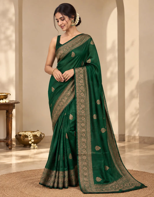 Dark Green Raw Silk Saree
