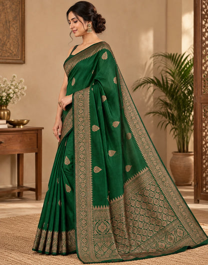 Dark Green Raw Silk Saree