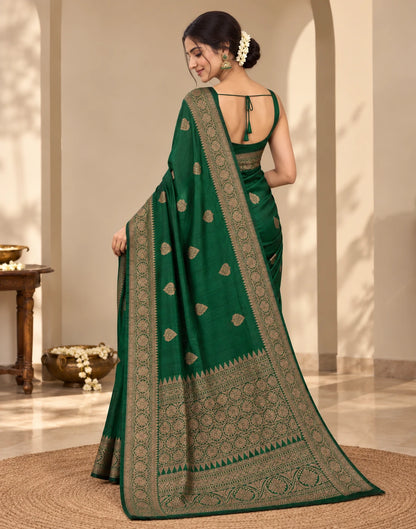 Dark Green Raw Silk Saree