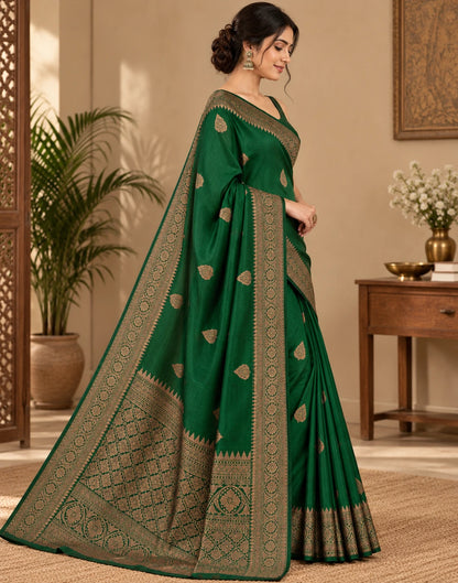 Dark Green Raw Silk Saree