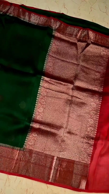 Ruby Green Silk Saree