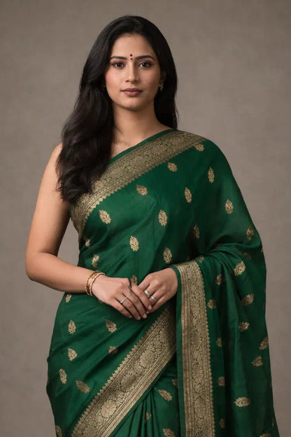 Emerald Green Raw Silk Saree