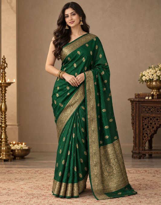 Emerald Green Raw Silk Saree