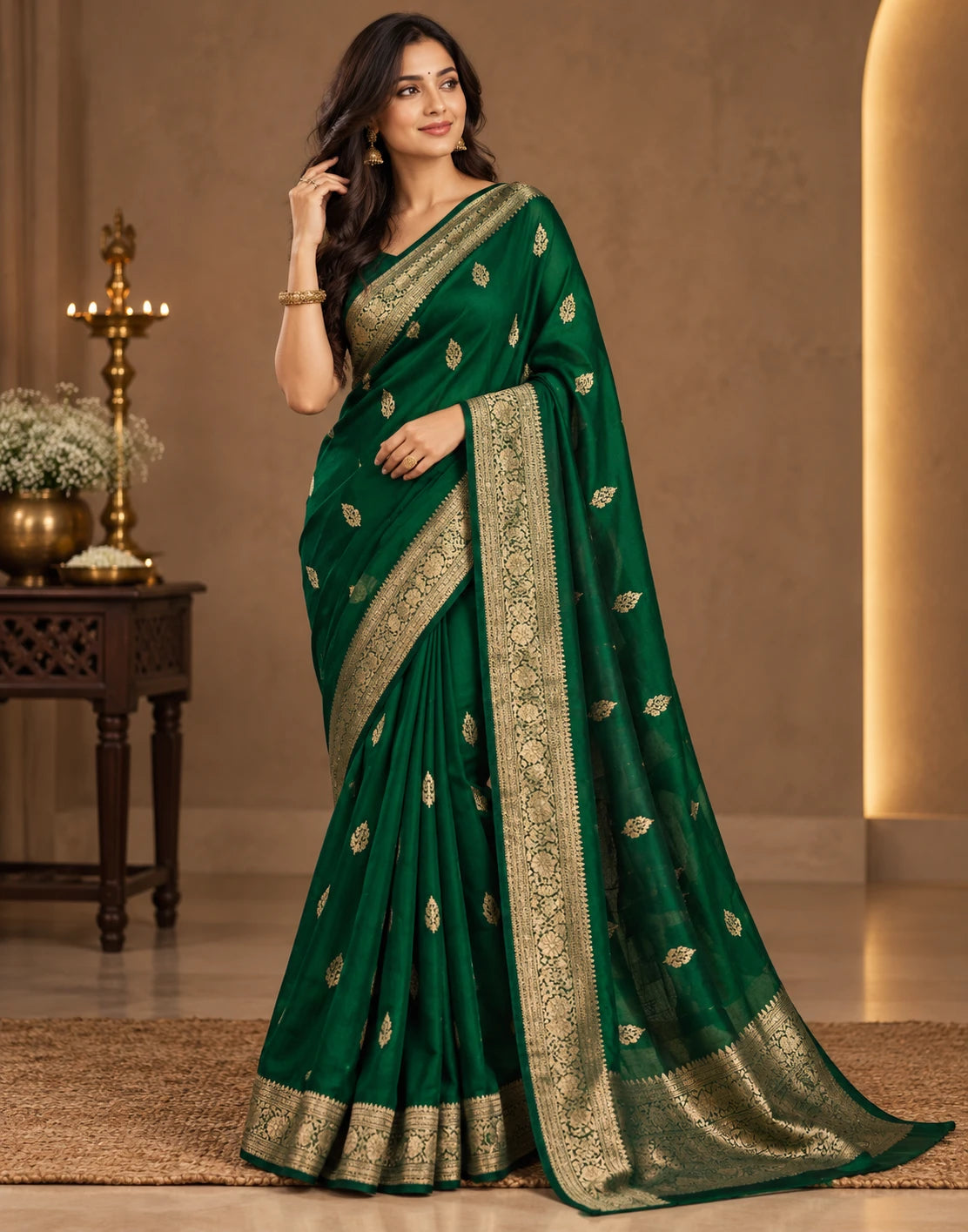 Emerald Green Raw Silk Saree