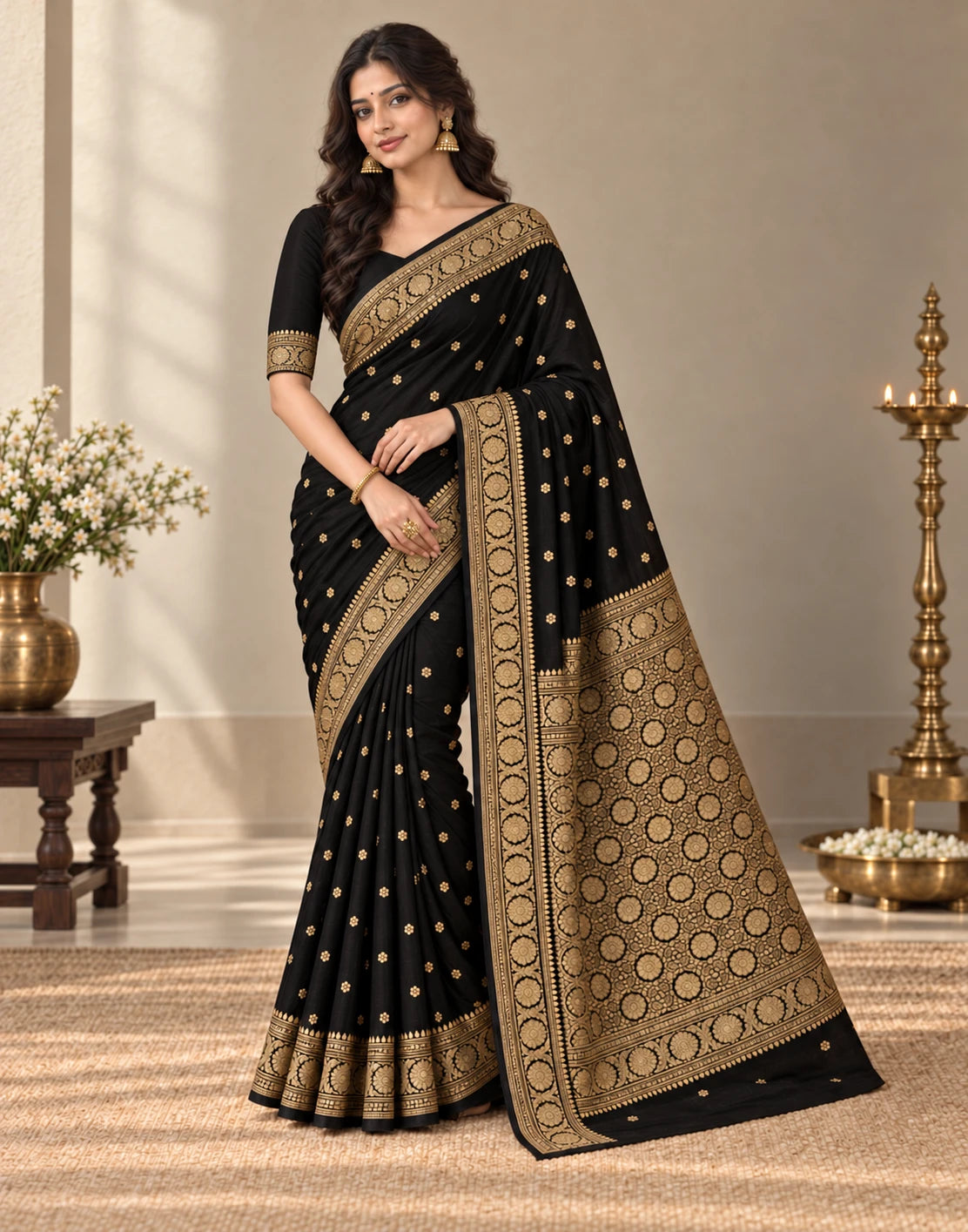 Golden Bloom Banarasi Silk Saree