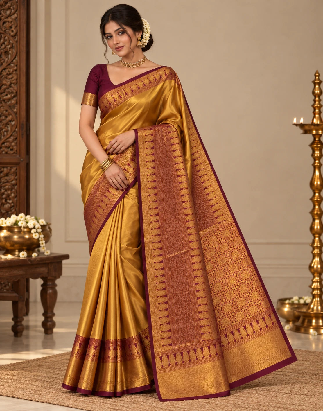 Golden Ember Silk Saree