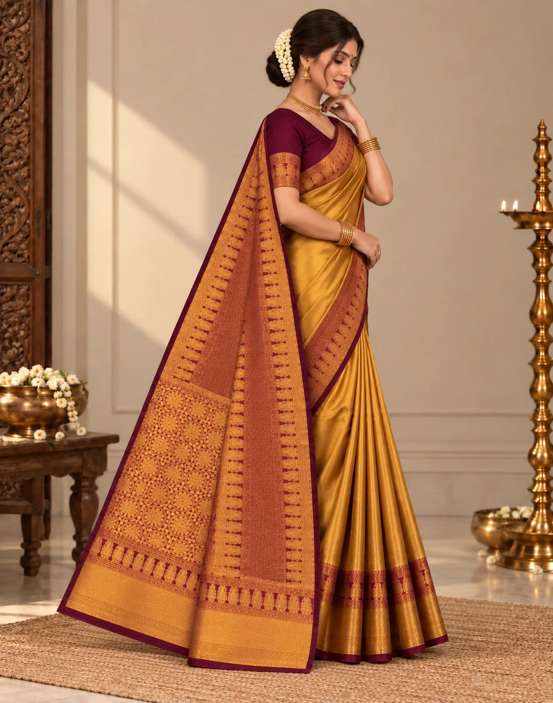 Golden Ember Silk Saree