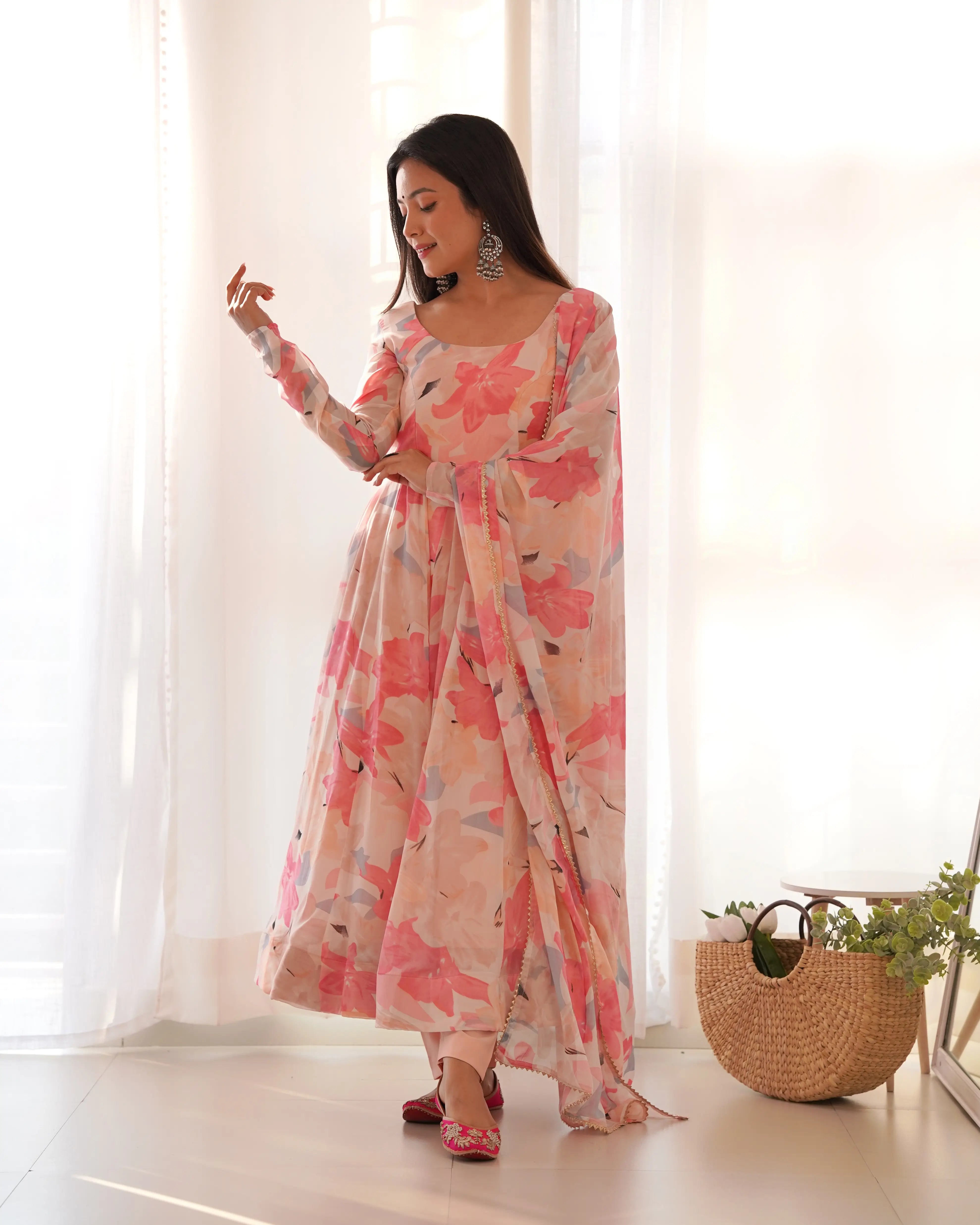 265-PINK FLOWER ANARKALI