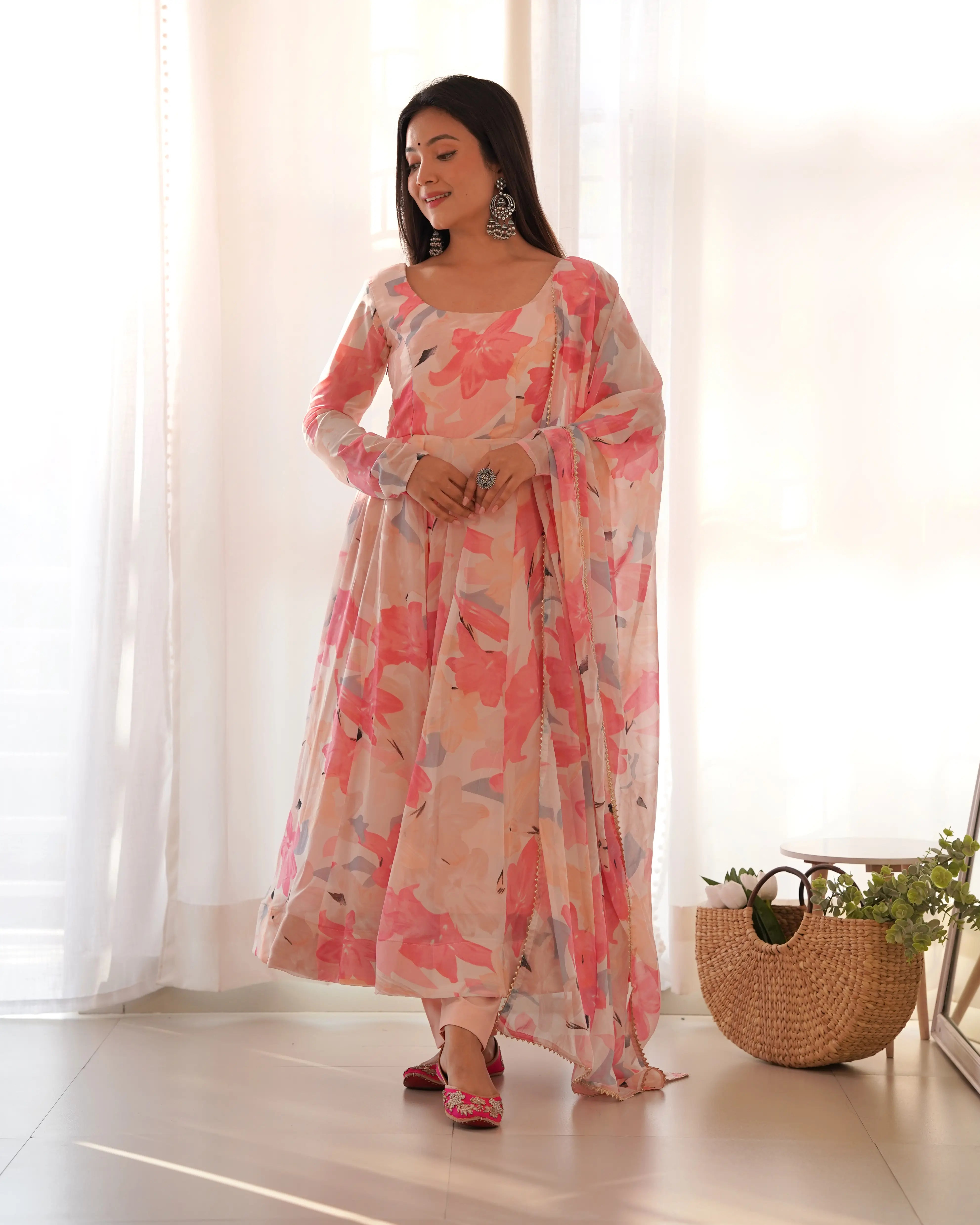 265-PINK FLOWER ANARKALI