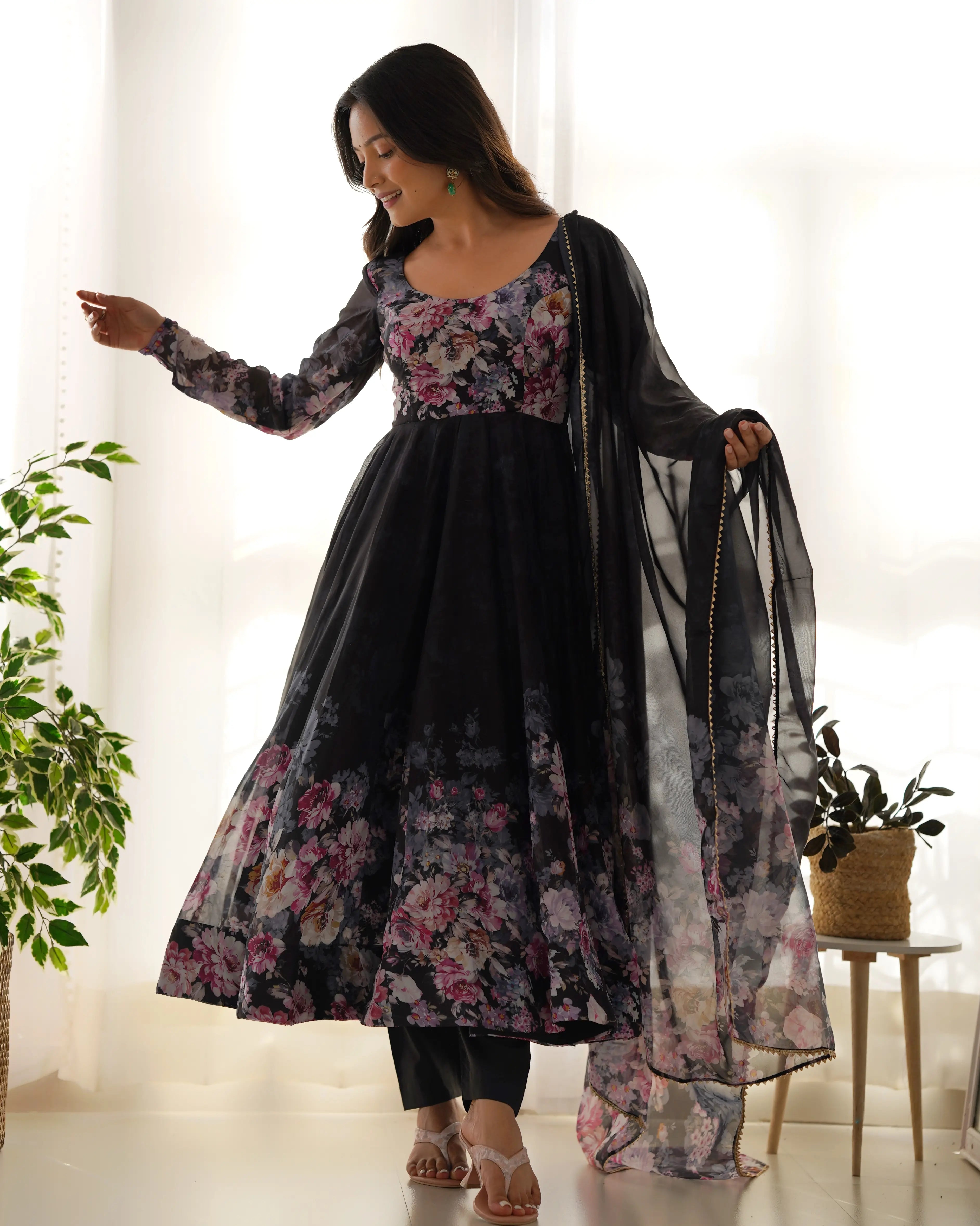 261-BLACK FLOWER ANARKALI