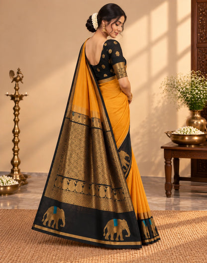 MUSTARD YELLOW WITH BLACK SAREE