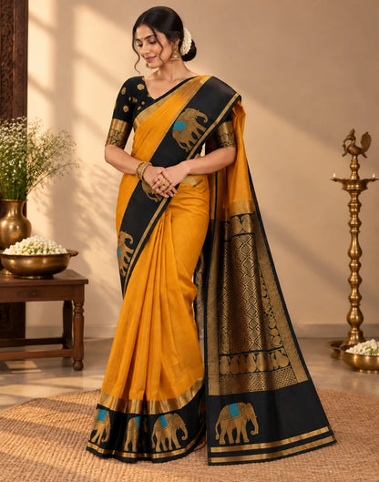 MUSTARD YELLOW WITH BLACK SAREE