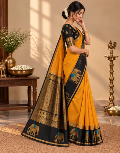 MUSTARD YELLOW WITH BLACK SAREE