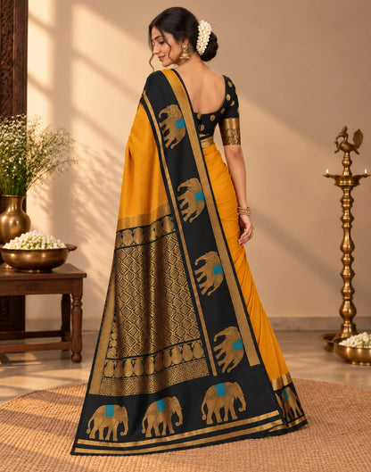 MUSTARD YELLOW WITH BLACK SAREE