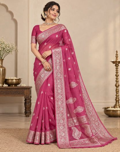 Magenta Banarsi Silk Saree